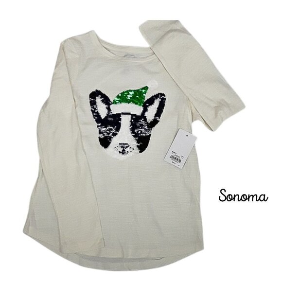 Sonoma Other - Sonoma T Shirt Frenchie Dog Flip Sequins Christmas Holiday Youth Girls Size 4
